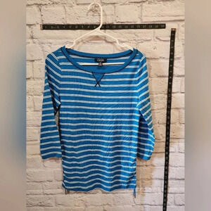 Chaps blue/white striped top with cinched sides Size M